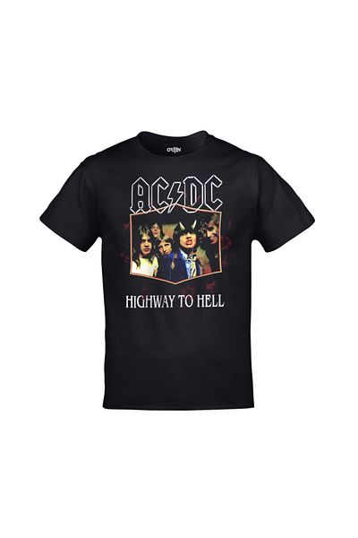 Orijin Tekstil Unisex Μαύρο μπλουζάκι AC DC Highway To Hell εμπρός πίσω με στάμπα