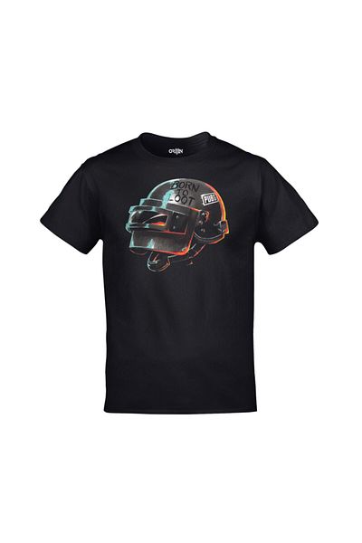 Orijin Tekstil Unisex Black Pubg Helmet Printed T-shirt