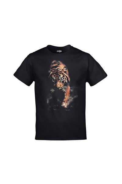 Orijin Tekstil Unisex Black Tiger Printed Tshirt