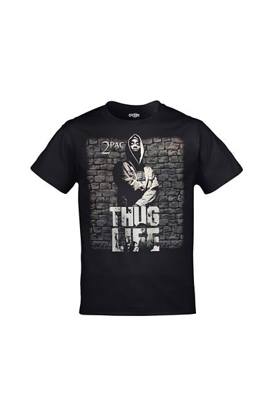 Orijin Tekstil Unisex Black 2pac Thug Life Wall Printed T-shirt