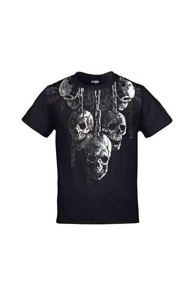 Orijin Tekstil Unisex Black Chain Skulls Printed T-shirt