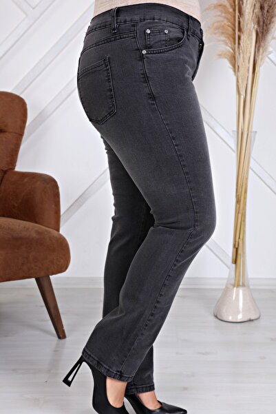 Gül Moda Women's Anthracite High Waist Tube Leg Jeans Jeans G035-1