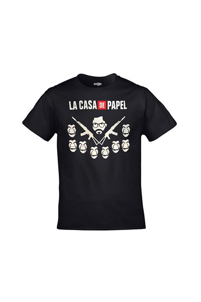 Orijin Tekstil Unisex Black La Casa De Papel Professor Printed T-Shirt