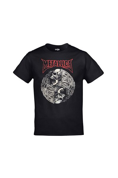 Orijin Tekstil Unisex Black Metallica - Μπλουζάκι με στάμπα κρανίου με ακουστικά