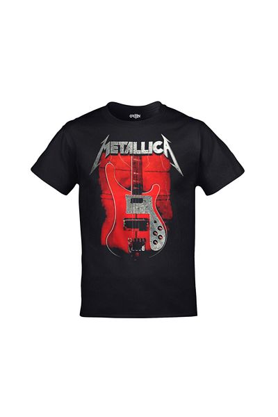Orijin Tekstil Unisex Black Metallica Red Guitar Printed Tshirt