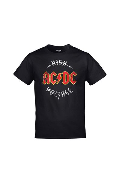 Orijin Tekstil Μπλουζάκι Unisex Μαύρο Ac Dc High Voltage Printed