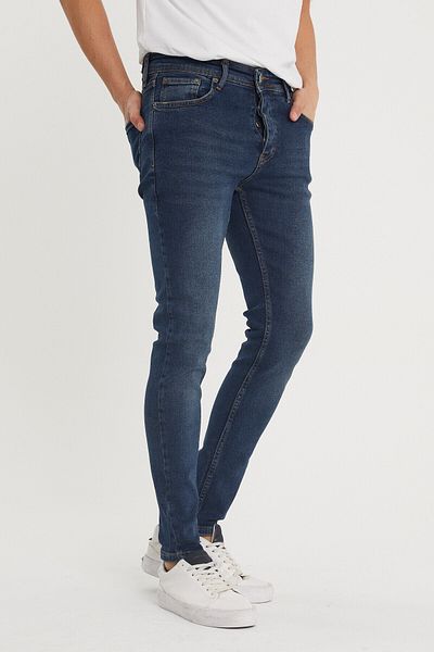 XHAN Men's Navy Blue Washed Slim Fit Jean Trousers 1kxe5-44351-48