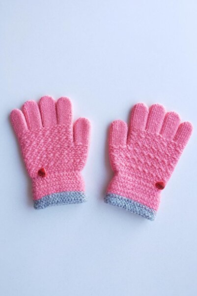 Kitti قفازات محبوكة لرياض الأطفال باللون الوردي الداكن