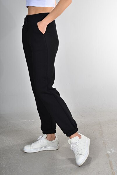 BADO WOMAN Γυναικείο μαύρο χοντρό αθλητικό παντελόνι