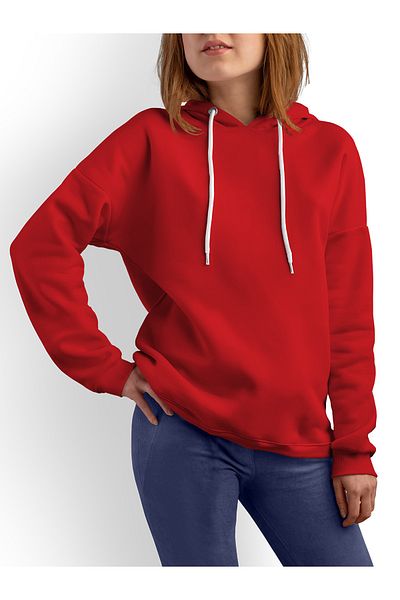ACR Giyim Tekstil Forma Baskı Women's Red Hooded Sweatshirt