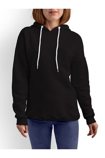 ACR Giyim Tekstil Forma Baskı Women's Black Hooded Plus Size Sweatshirt