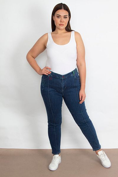 Şans Plus Size Pants - Navy blue - Skinny