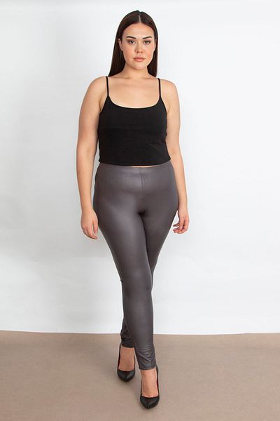 Şans Women's Large Size Smoked Shiny Disco Leggings Trousers 65n21003