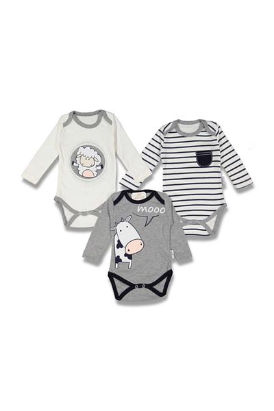 Necix's Unisex Baby Gray Cow and Lamb Figured Badi Set