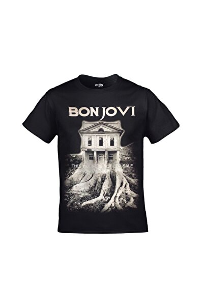 Orijin Tekstil تيشيرت بون جوفي أسود للجنسين مطبوع هذا البيت ليس للبيع