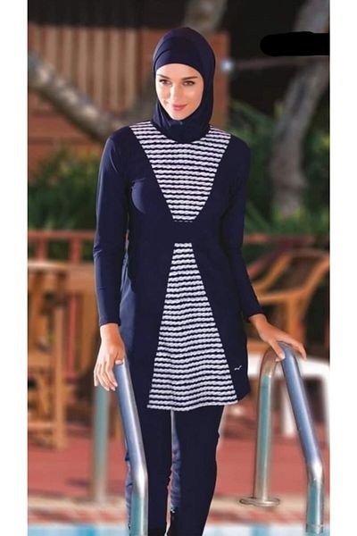 Seamark Γυναικείο μαγιό με μπλε πλεκτό μοτίβο Hijab