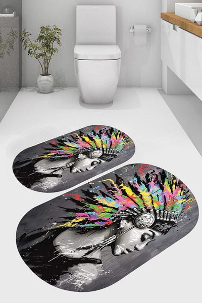 MODANOİVA Furry Native American 2-Piece Bath Mat (50x60 - 60x100)