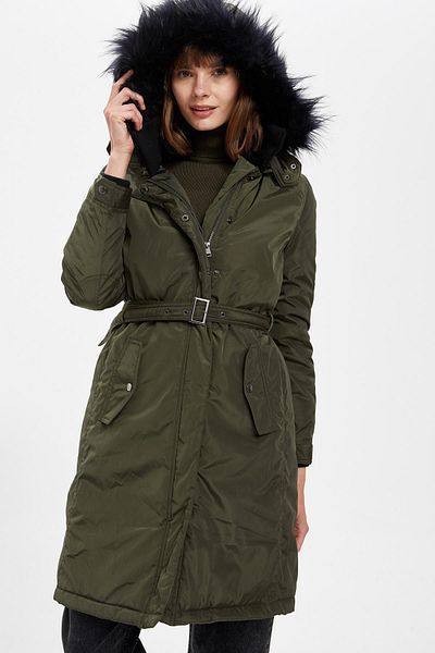 DeFacto Faux Fur Collar Detailed Belted Waterproof Parka