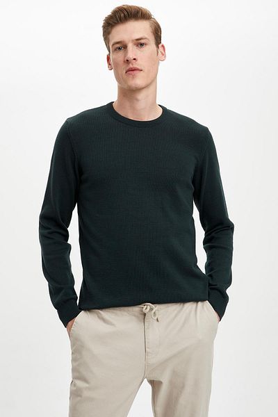 DeFacto Βαμβακερό πουλόβερ Slim Fit Crew Neck