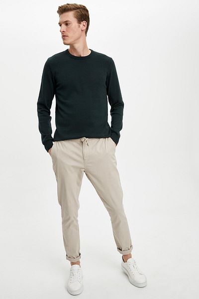 DeFacto Βαμβακερό πουλόβερ Slim Fit Crew Neck