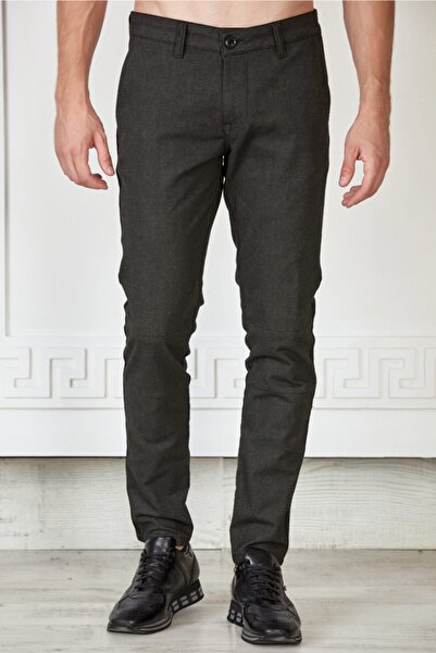 Mondo Erkek Siyah Desenli Yanı Şeritli Slim Fit Pantolon