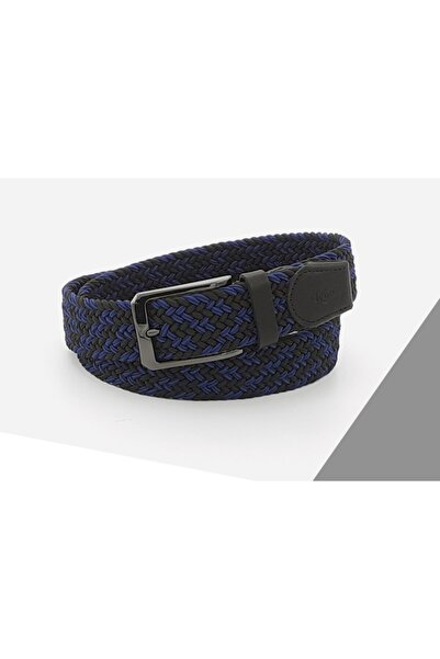 Rino Deri 3.5 Cm Elastik Dokuma Kemer Sax Mavi - Siyah