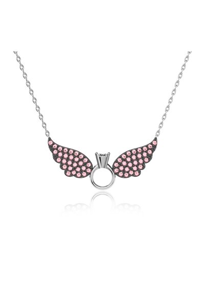 İNDİGO TAKI Tek Taş Melek Kanadı Beyaz Gümüş Kolye