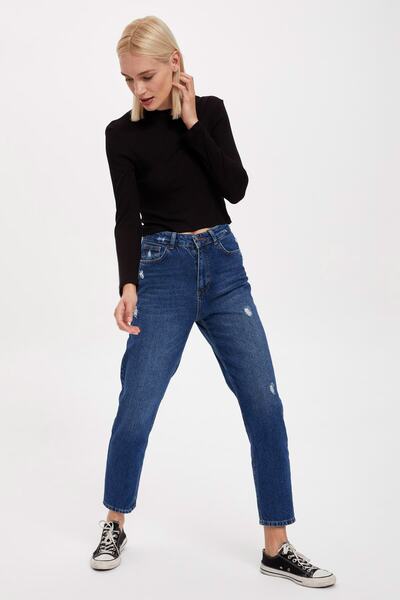 DeFacto Παντελόνι Lina Washed Extra ψηλόμεσο Mom Fit Jean