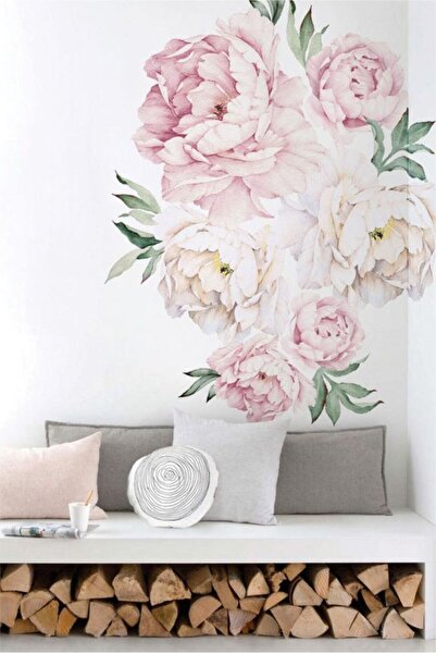 WALLHUMAN Pembe Beyaz Şakayık Duvar Stickerı