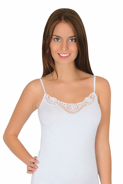 Genel Markalar Kadın Beyaz Ribana Ip Askılı Güpürlü Atlet