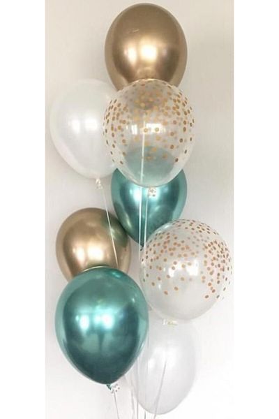 Ekin Süs Gold Green Transparent Balloon Set