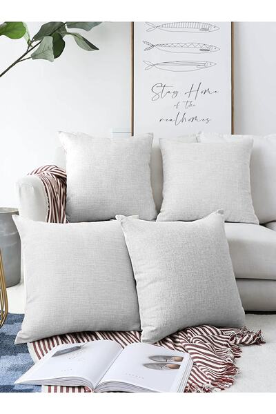 Realhomes 4'lü Beyaz Raşel Örme Yastık Kırlent Kılıfı - 55x55cm