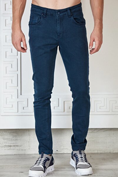 Mondo Erkek Lacivert Slim Fit Basic Yıkamalı Kumaş Jean