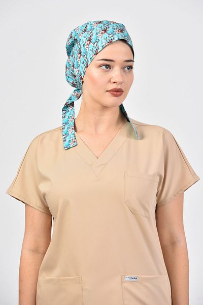 Owlet Medikal Spring Flower Turquoise Surgical Hijab Bonnet