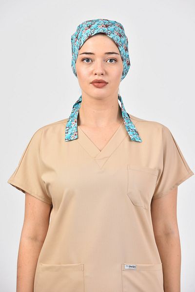 Owlet Medikal Spring Flower Turquoise Surgical Hijab Bonnet