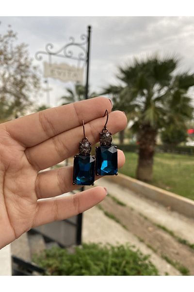 Miss Evita Black Stone Earrings (navy blue)