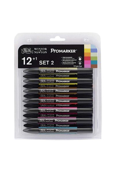 Winsor Newton وينسور آند نيوتن: مجموعة بروماركر 2 (12 لون + خلاط)