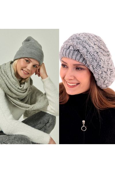EKstore Set of 2 (Knit Painter + Basic) Gray Beret