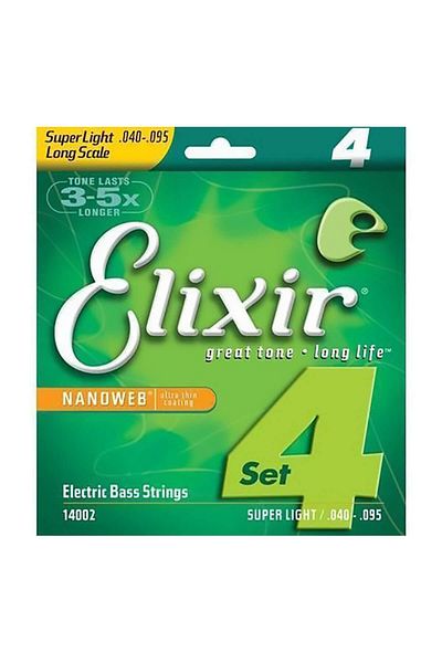 Elixir 14002 سلسلة جيتار نانو ويب سوبر لايت 4 أوتار (40-95)