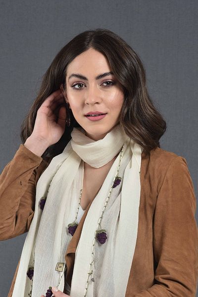 Dosimira Women's Amethyst Stone Plum Green Handmade Cotton Scarf