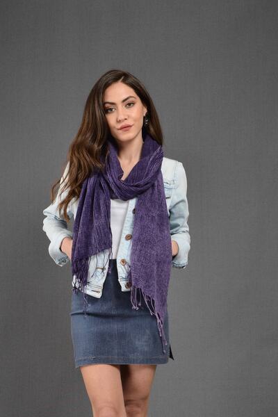 Dosimira Unisex Mor Denim Taşlama Pamuklu Fular