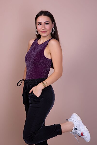 Bidoluelbise بدلة نسائية محبوكة باللون البرقوق اللامع