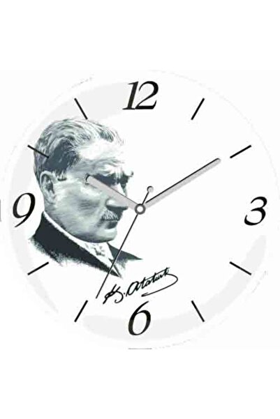 3M Ceas de perete din sticlă autentică cu portretul lui Ataturk, silențios, înclinat în curba Akar