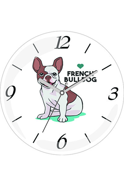 3M Ceas de perete din sticlă autentică, alb, Love French Bulldog, Silent Acar Bombeli