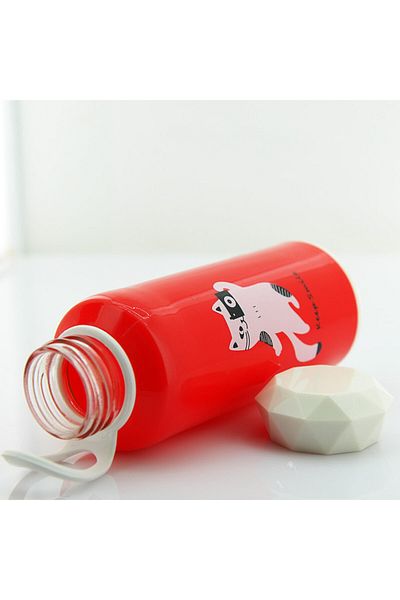 Coverzone زجاجة بغطاء بلاستيكي سعة 330 مل Keep Smile Red