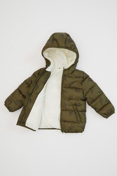 DeFacto Baby Boy Dinosaur Patterned Hooded Fleece Thick Coat