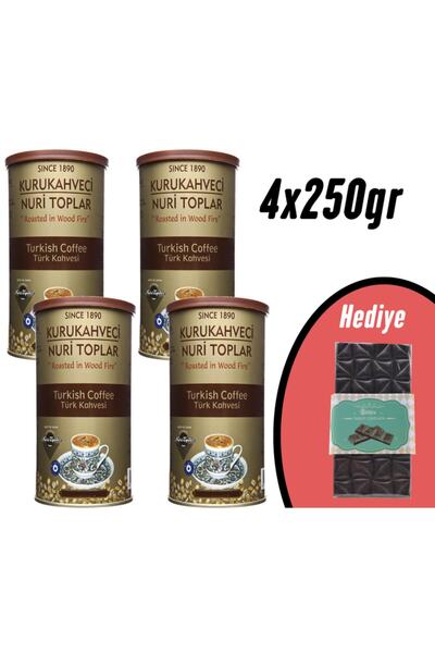 Nuri Toplar Yuvarlak Teneke Kutuda Türk Kahvesi 4x250 gr (BİTTER ÇİKOLATA HEDİYELİ)