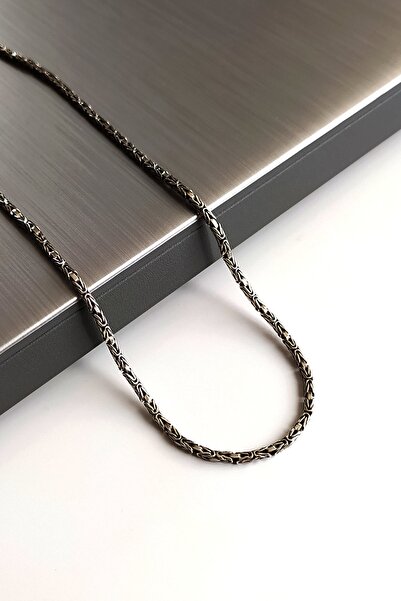 Piraye Silver 925 Ayar Gümüş Oksitli Yuvarlak Kral Zincir Kolye 2 Mm 60 Cm