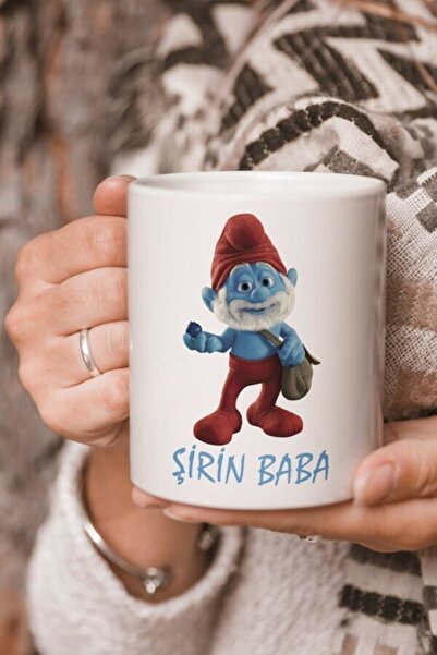Stüdyo SM Vektörel Çizim Şirinler Şirin Baba Logo Baskılı Kupa Bardak