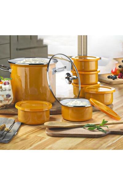 WAYBEE طقم تخمير زبادي مينا 7 قطع - خردل